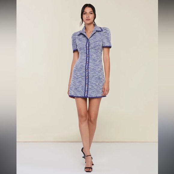 Rachel Parcell Tweed Mini Dress – NWT, Size 12, Gold Button & Scallop Detail - Picture 1 of 6